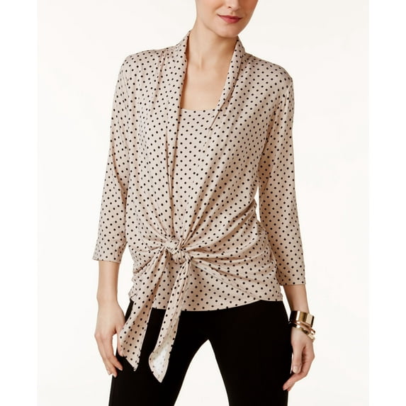 NY Collection Layered Look Draped Blouse Sesame Dot XL