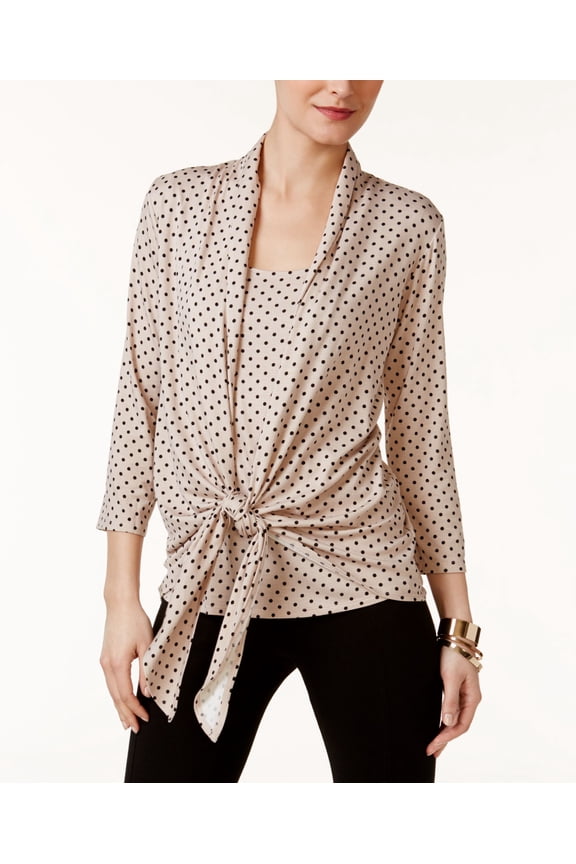 Layered Look Draped Blouse Sesame Dot XL