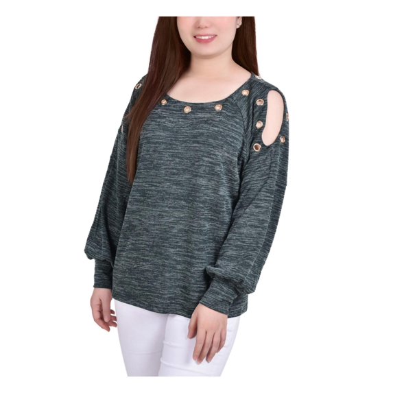 NY Collection Womens Petites Cut-Out Grommet Blouse