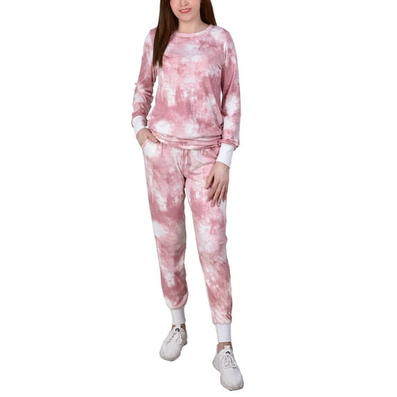 NY Collection Long Sleeve Tie Dyed Jogger