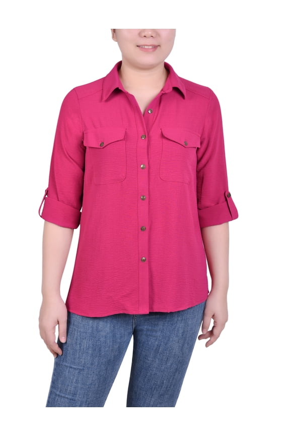 Missy Long Sleeve Roll Tab Blouse