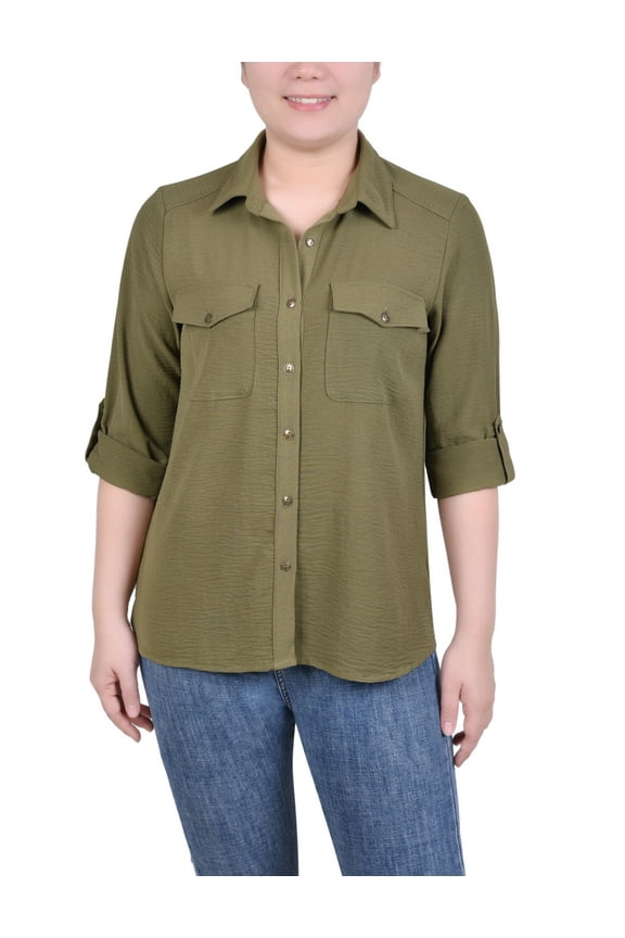 Missy Long Sleeve Roll Tab Blouse