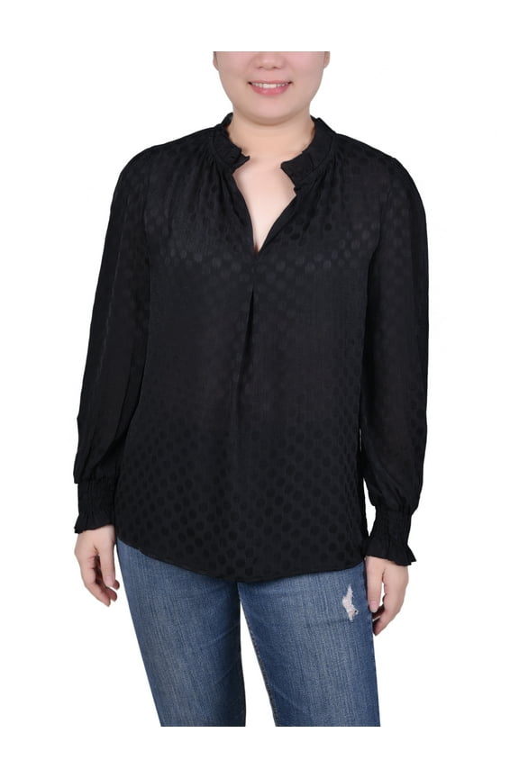 Missy Long Sleeve Smocked Cuff Blouse