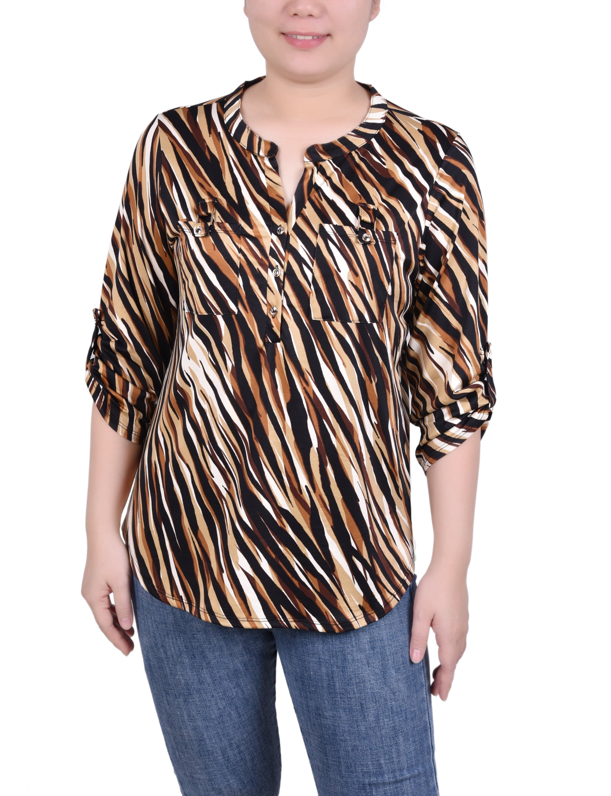 NY Collection Missy Long Tab-Sleeve Top With Pockets - Walmart.com