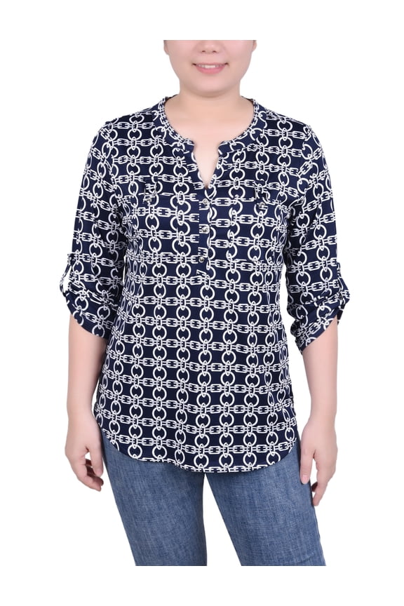 Missy Long Tab-Sleeve Top With Pockets