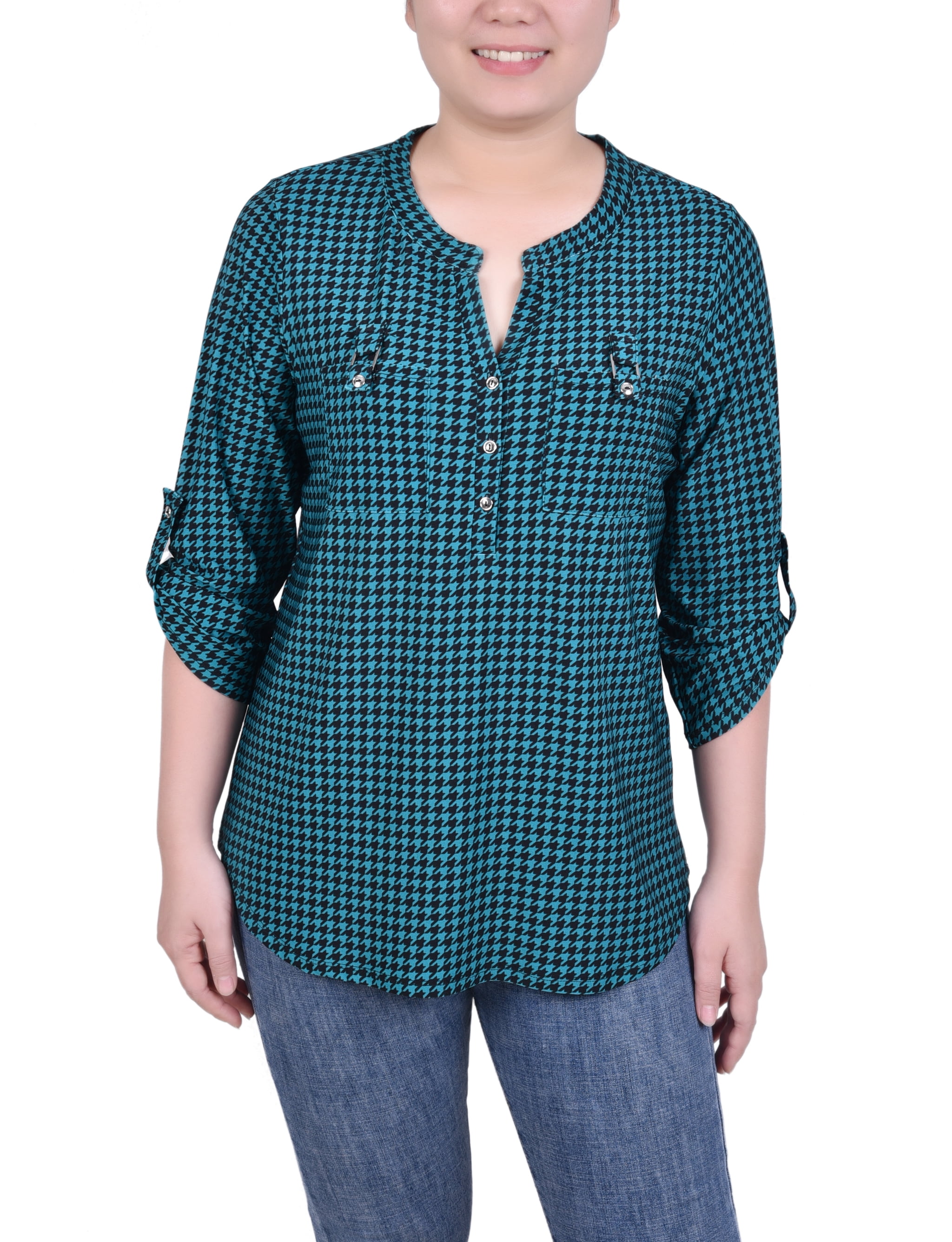 NY Collection Missy Long Tab-Sleeve Top With Pockets - Walmart.com