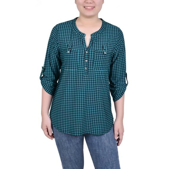 NY Collection Missy Long Tab-Sleeve Top With Pockets