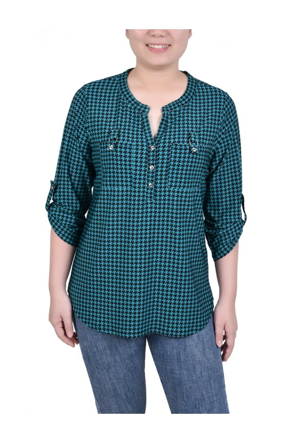 Missy Long Tab-Sleeve Top With Pockets