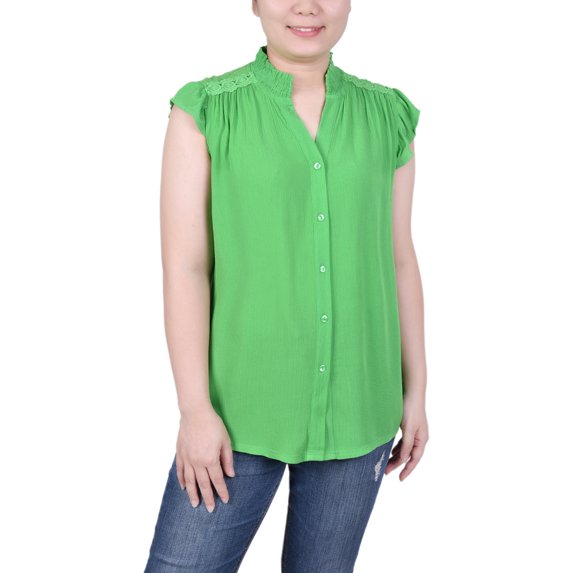 NY Collection Missy Short Flutter Sleeve Crepon Blouse