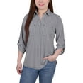 thumbnail image 1 of NY Collection Petite 3/4 Ruched Sleeve Studded Y Neck Top Night Particle PL, 1 of 1