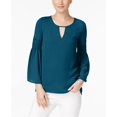 thumbnail image 1 of NY Collection Petite Bell Sleeve Keyhole Top Ocean PXL, 1 of 1