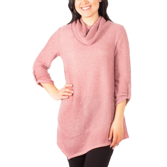 NY Collection Petite Cowlneck V Hem Sweater Mauve PM