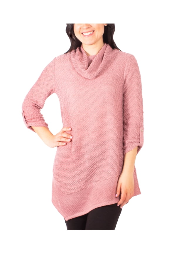 Petite Cowlneck V Hem Sweater Mauve PM