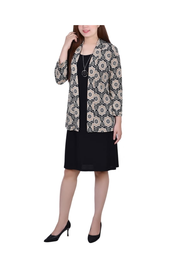 Petite Dress Set 2 Piece Flower, Black PXL