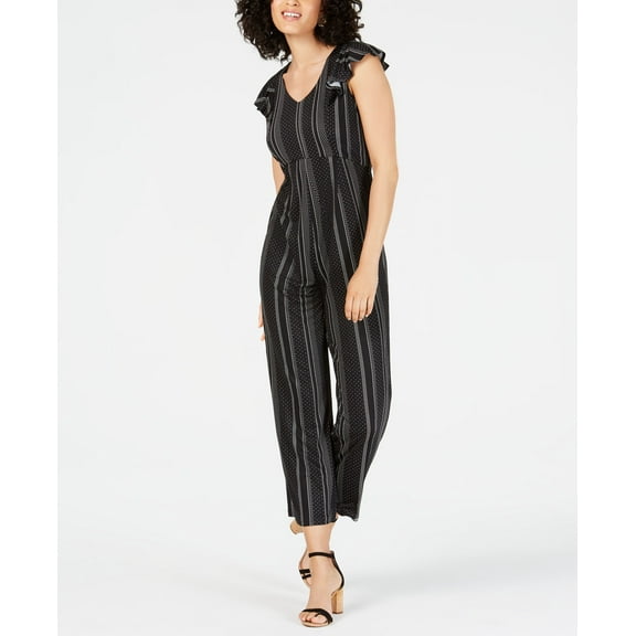 NY Collection Petite Flutter Sleeve Jumpsuit Black Minydots PXS
