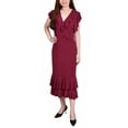 thumbnail image 1 of NY Collection Petite Flutter Sleeve Ruffle Midi Dress Deep Burgundy PXL, 1 of 1