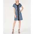 thumbnail image 1 of NY Collection Petite Grommet Trimmed Printed Dress Aqua Cubeduo PXL, 1 of 1