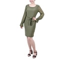 thumbnail image 1 of NY Collection Petite Long Chiffon Sleeve Knit Dress Chive PM, 1 of 1