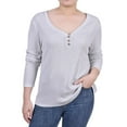 thumbnail image 1 of NY Collection Womens Ribbed Henley Shirt, Grey, Petite, PXL, 1 of 1