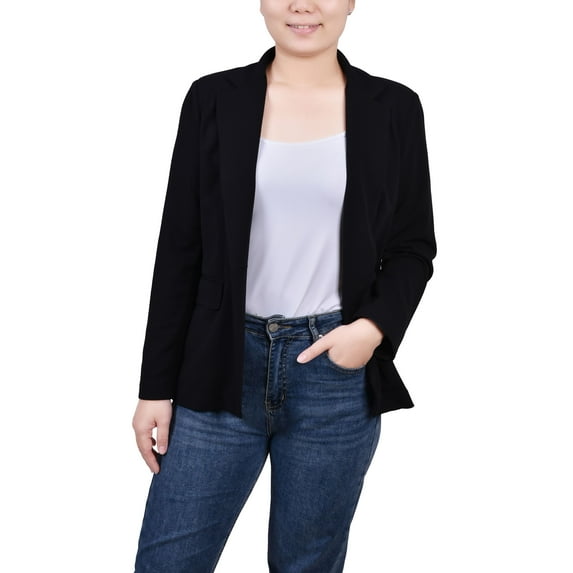 NY Collection Petite Long Sleeve Scuba Crepe Jacket Black PXL