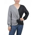 thumbnail image 1 of NY Collection Petite Long Sleeve Twist Front Colorblocked Top Gray Black PL, 1 of 1