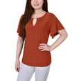 thumbnail image 1 of NY Collection Petite Mesh Flutter Sleeve Knit Top Rooibos Tea PM, 1 of 1