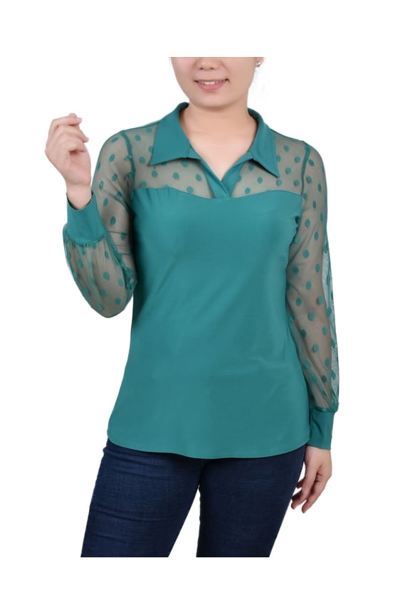 Petite Mesh Sleeve Top Pepper Green PXL