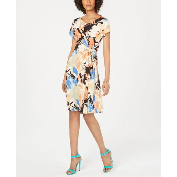 NY Collection Petite Paisley Printed Tie Front Dress Peach Wynwood PS