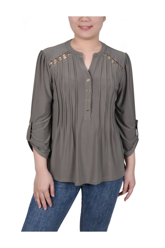 Petite Pintuck Front Top With Chain Details