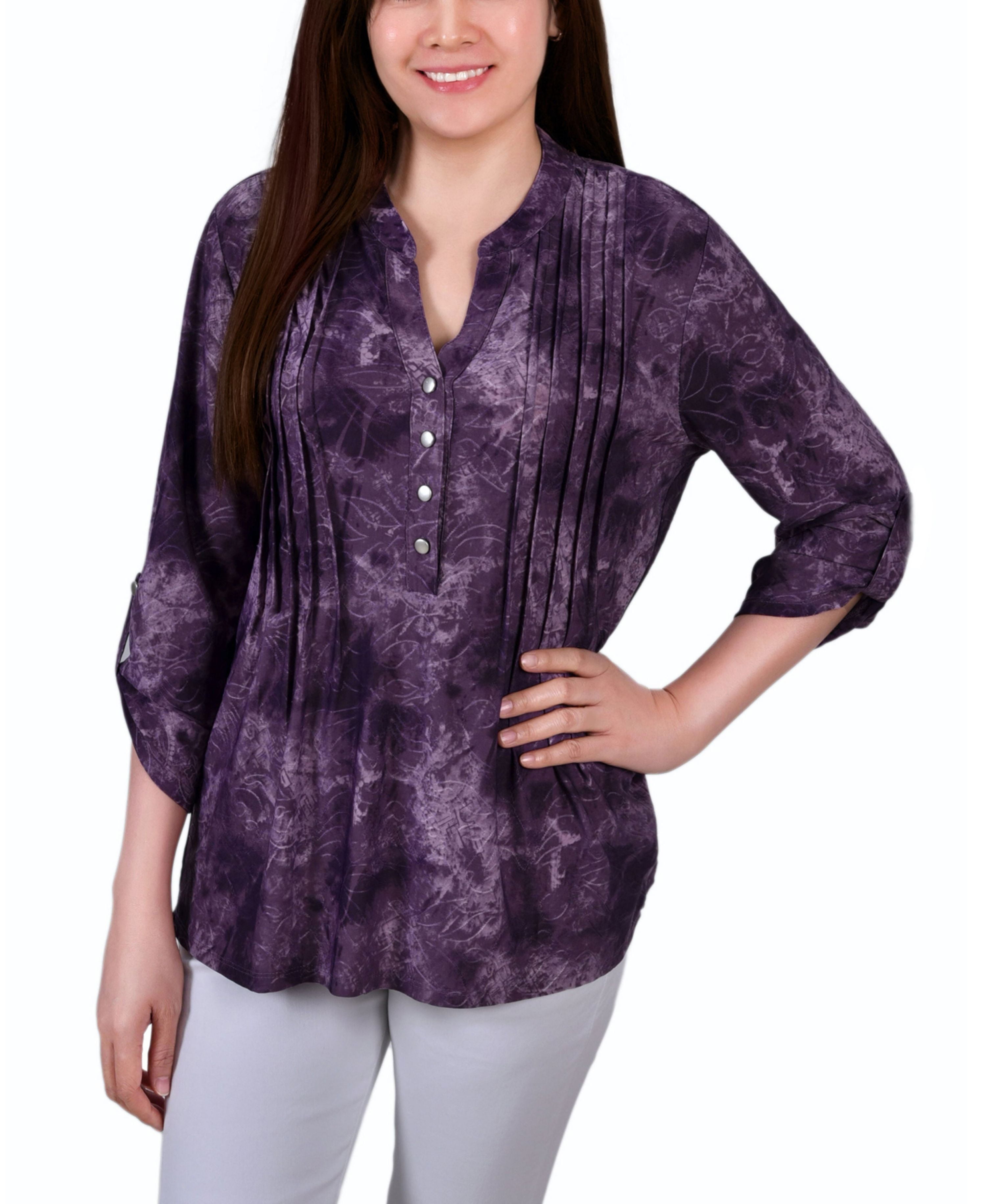 売れ筋商品|||ニューヨークコレクション カットソー トップス レディース Petite Pintuck Roll Tab Sleeve Top Mauve Tie Dye ニューヨークコレクション レディース カットソー トップス