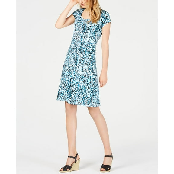NY Collection Petite Printed Cap Sleeve Dress Aruba Leiden PS