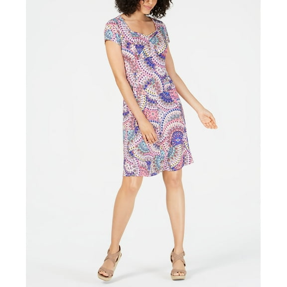 NY Collection Petite Printed Cap Sleeve Dress Pink Candywheel PS