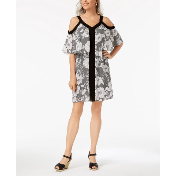 NY Collection Petite Printed Cold Shoulder Popover Dress Jet Whispycell PL