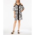 thumbnail image 1 of NY Collection Petite Printed Cold Shoulder Popover Dress Jet Whispycell PS, 1 of 1
