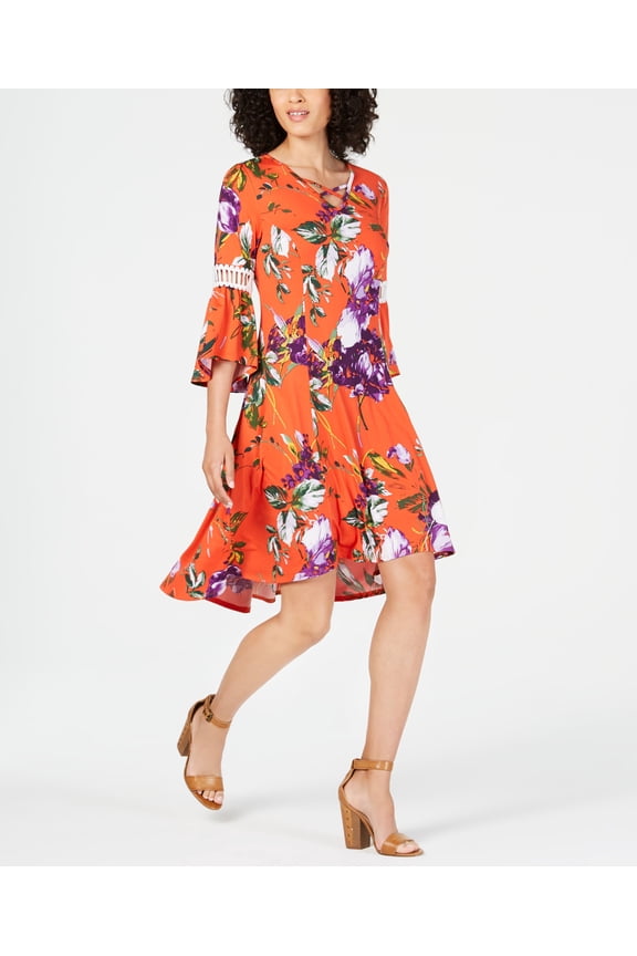 Petite Printed Crochet Trim Dress Orange Canvasgarden PS