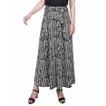 thumbnail image 1 of NY Collection Petite Printed Maxi Skirt With Sash Waist Tie Black Ivory Chervon PM, 1 of 1
