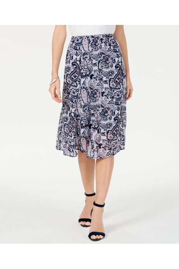 Petite Printed Midi Skirt Navy Paisscell PL