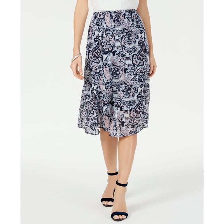 NY Collection Petite Printed Midi Skirt Navy Paisscell PL