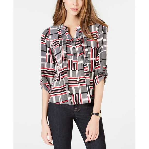 NY Collection Petite Printed Pleat Front Utility Top Rose Contour PL