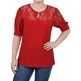 thumbnail image 1 of NY Collection Womens Puff Lace Sleeve Knit Blouse, Red, Petite, PL, 1 of 1