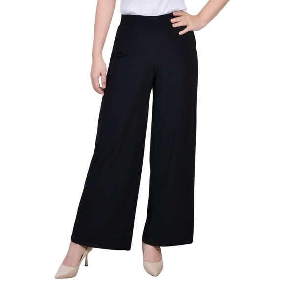 NY Collection Petite Pull On Palazzo Pants Black PS