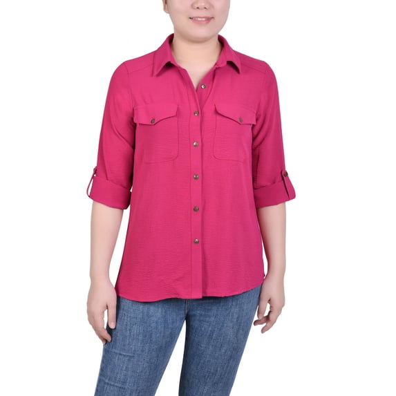 NY Collection Petite Roll Tab Blouse