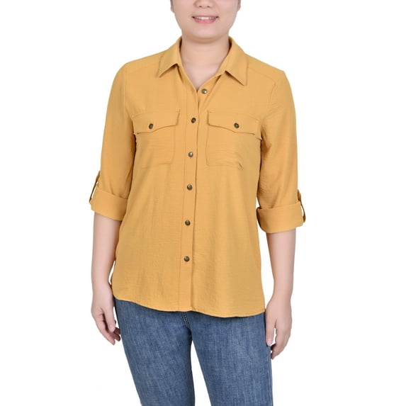 NY Collection Petite Roll Tab Blouse