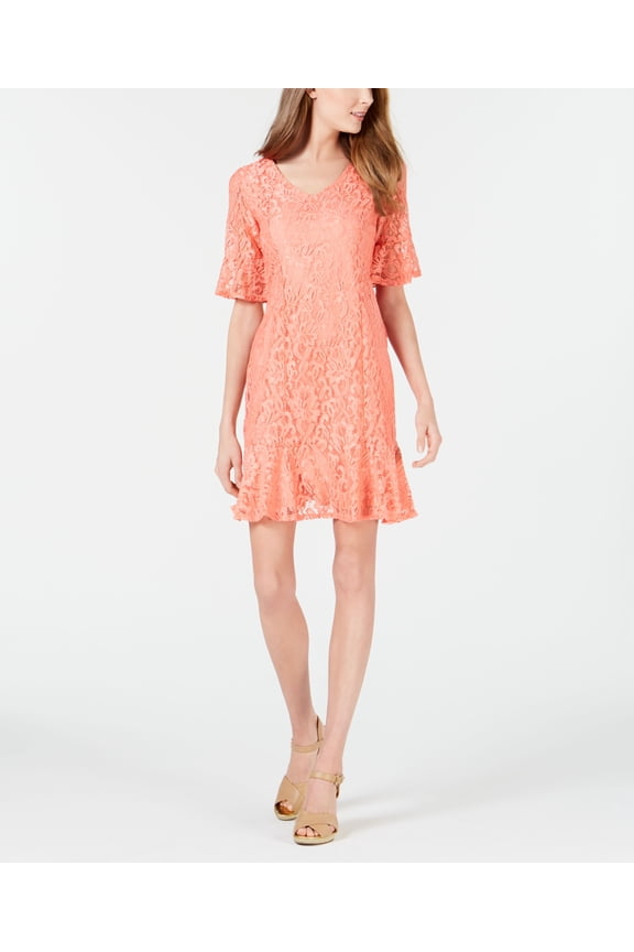 Petite Ruffled Lace Dress Pink Morelace PM