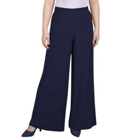 NY Collection Petite Short Mid Rise Pull On Wide Leg Palazzo Pant Pul Navy PS