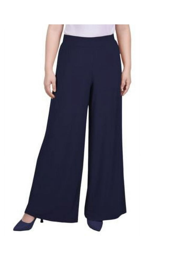 Petite Short Mid Rise Pull On Wide Leg Palazzo Pant Pul Navy PS