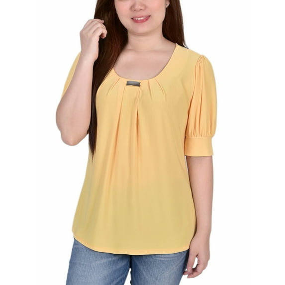 NY Collection Petite Short Sleeve Balloon Sleeve Top Samoan Sun PM