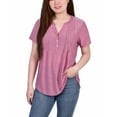 thumbnail image 1 of NY Collection Petite Short Sleeve Y Neck Jacquard Knit Top Polignac PM, 1 of 1