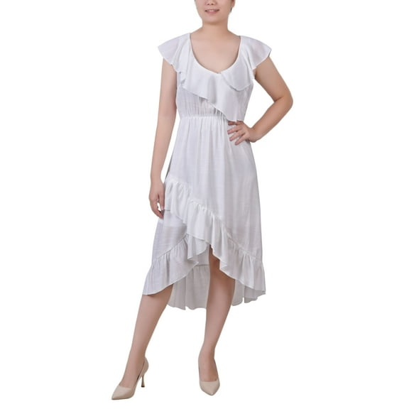 NY Collection Petite Sleeveless Flounced Dress White PM