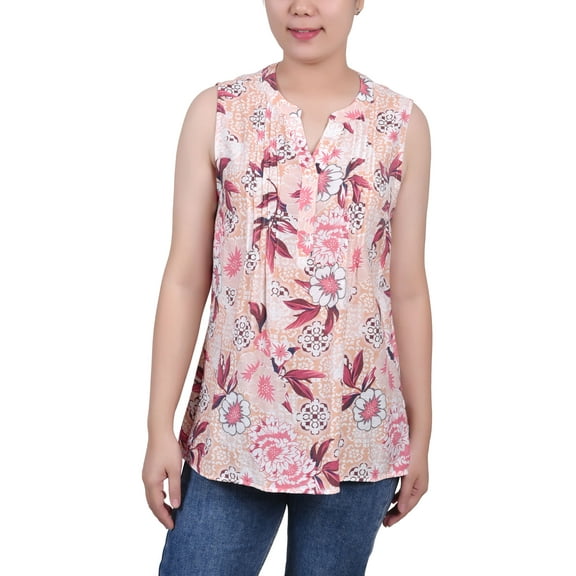 NY Collection Petite Sleeveless Pintucked Blouse Neural Nouveau PS